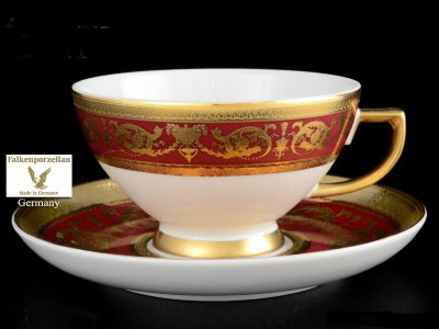 Империал Бордо Голд - набор чайных пар 250мл Falken Porzellan Imperial Bordeaux Gold набор 6 чашек 250мл с блюдцами для чая